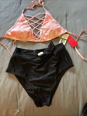 Pink and black bikini